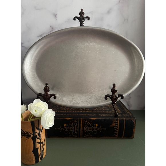 Other - Vintage Pewter Oval Serving Platter Tray 14x10 Farmhouse Decorative Metalware